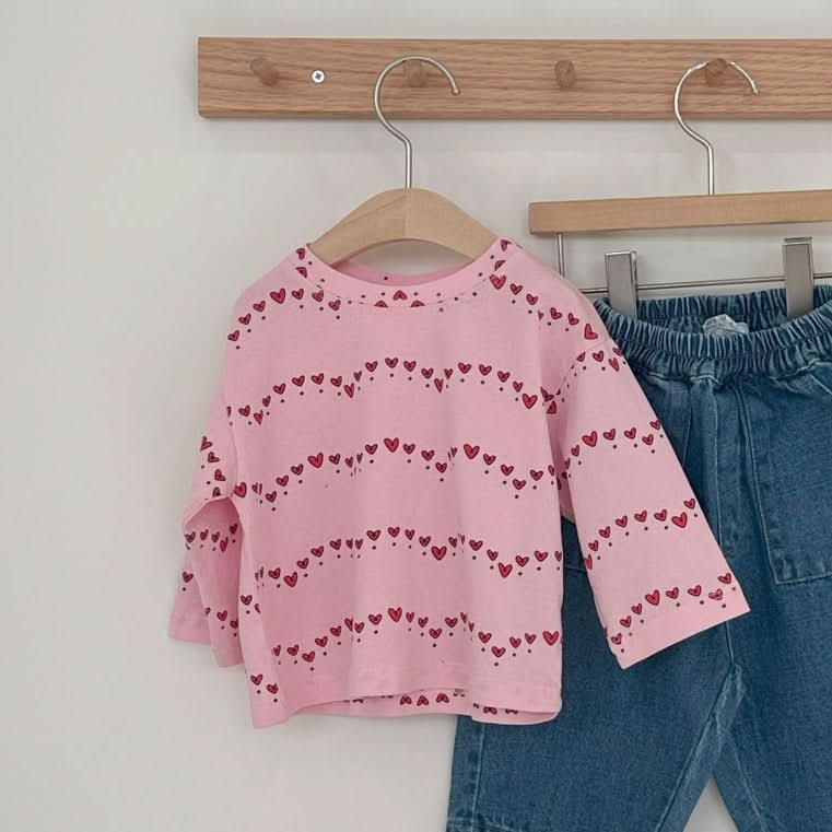 Baby/Toddler S25 Heart Print Long Sleeve Tee (8m - 4y) - 2 Colors kids outfit