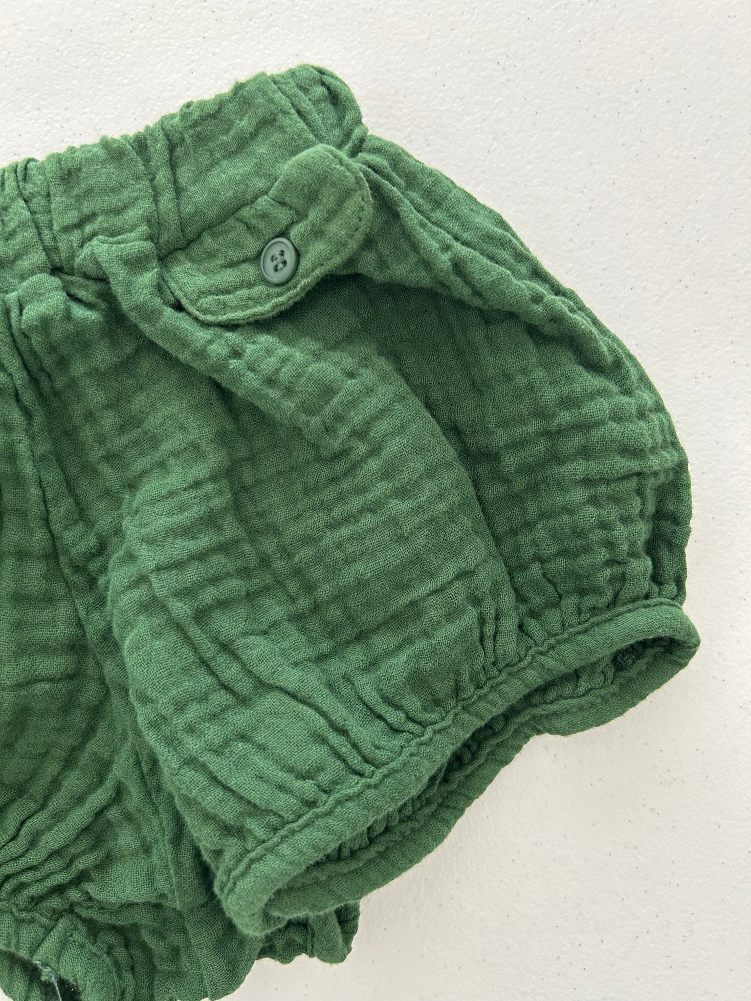 Baby/Toddler SS26 Gauze Cotton Bloomer Shorts (6m - 4y) - Deep Green kids outfit
