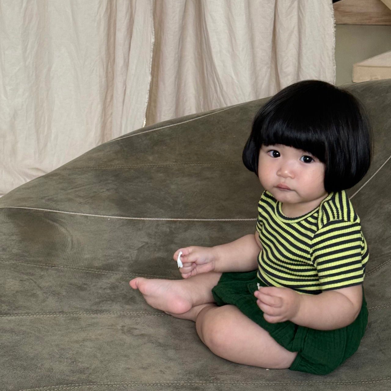 Baby/Toddler SS26 Gauze Cotton Bloomer Shorts (6m - 4y) - Deep Green kids outfit