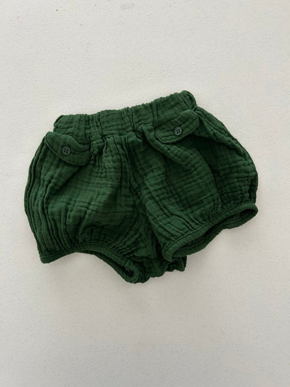 Baby/Toddler SS26 Gauze Cotton Bloomer Shorts (6m - 4y) - Deep Green kids outfit