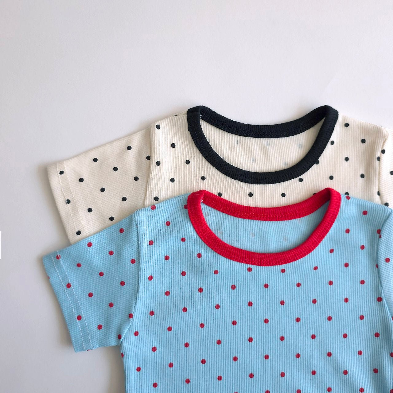 Baby/Toddler SS26 Polka Dot Ribbed Short Sleeve Top and Biker Shorts Set (6m~5y) - 2 Colors - AT NOON STORE