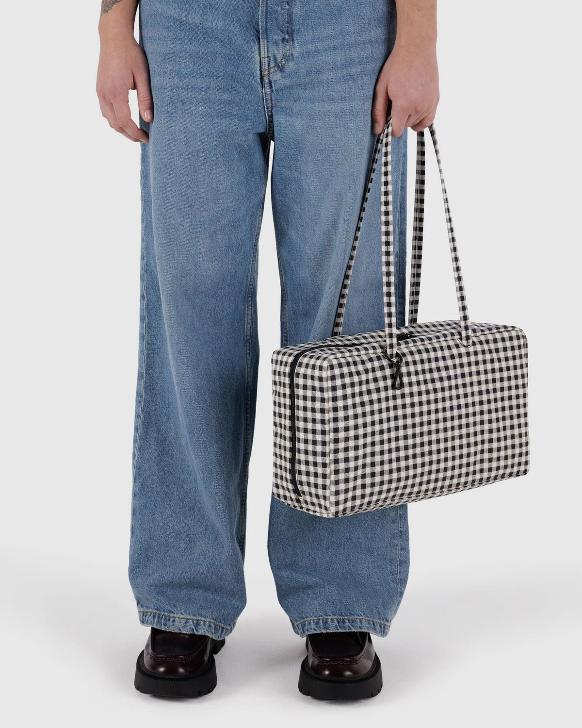 BAGGU Medium Nylon Bowler Bag - Black & White Gingham kids outfit