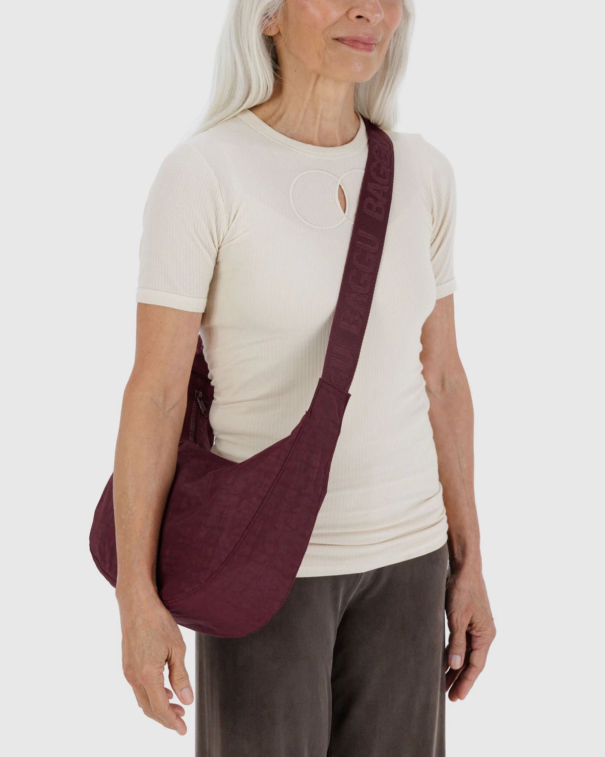 BAGGU Medium Nylon Crescent Bag - Mahogany kids outfit