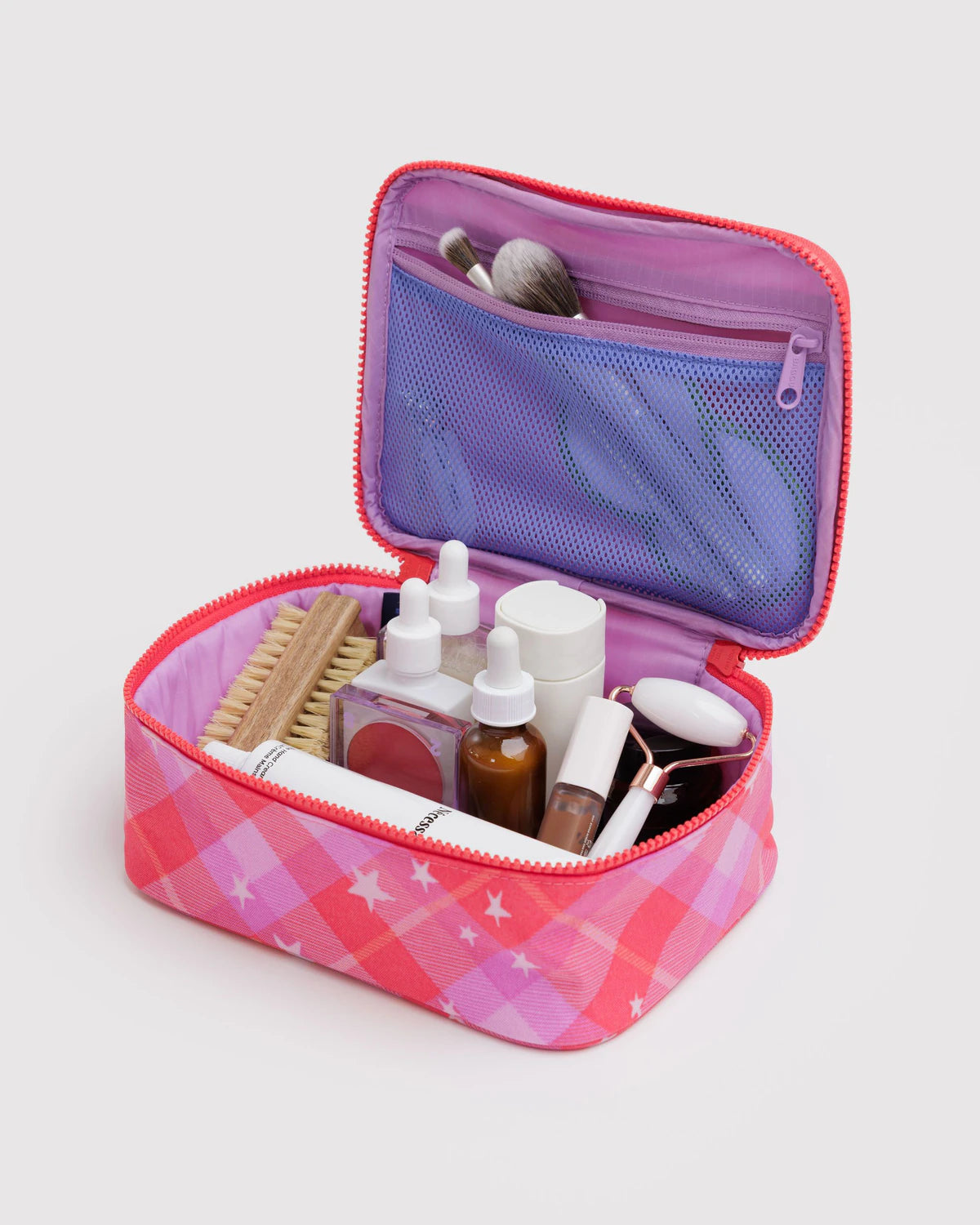 BAGGU Small Cosmetic Case - Pink Star Plaid - AT NOON STORE