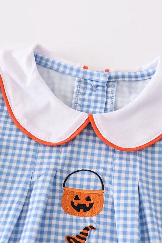 Blue Peter Pan Collar Pumpkin Embroidery Dress (6m - 6y) - Blue Plaid kids outfit