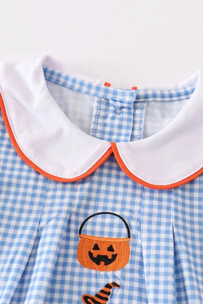 Blue Peter Pan Collar Pumpkin Embroidery Dress (6m - 6y) - Blue Plaid kids outfit