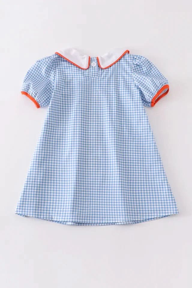 Blue Peter Pan Collar Pumpkin Embroidery Dress (6m - 6y) - Blue Plaid kids outfit