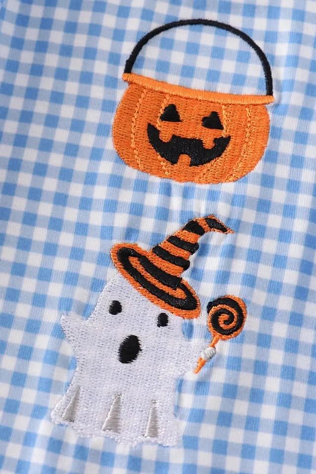 Blue Peter Pan Collar Pumpkin Embroidery Dress (6m - 6y) - Blue Plaid kids outfit