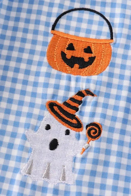 Blue Peter Pan Collar Pumpkin Embroidery Dress (6m - 6y) - Blue Plaid kids outfit