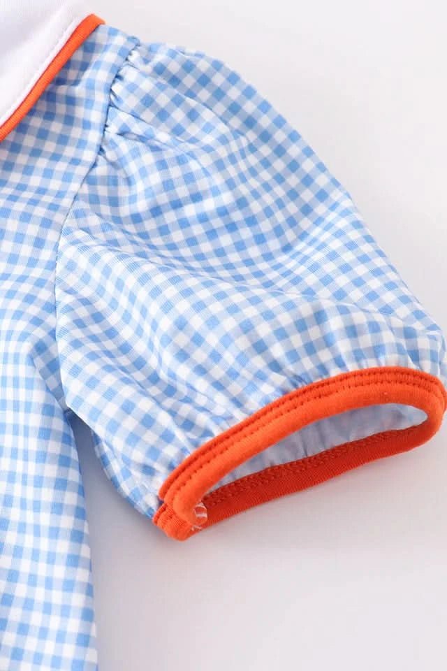 Blue Peter Pan Collar Pumpkin Embroidery Dress (6m - 6y) - Blue Plaid kids outfit