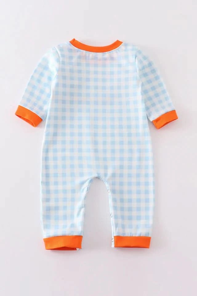 Blue Plaid Embroidery Boy Jumpsuit (6 - 24m) - Blue Plaid kids outfit