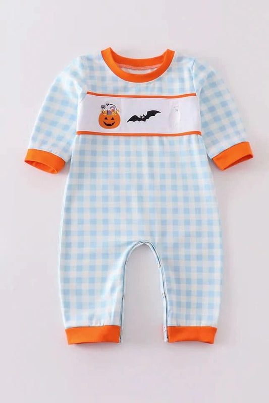 Blue Plaid Embroidery Boy Jumpsuit (6 - 24m) - Blue Plaid kids outfit