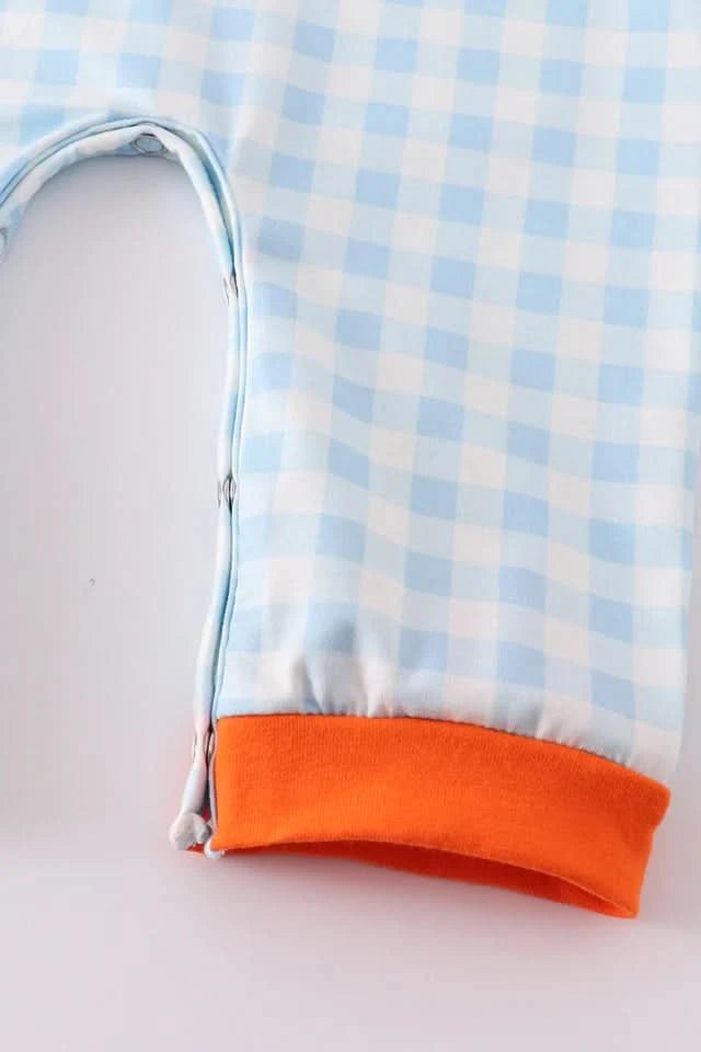 Blue Plaid Embroidery Boy Jumpsuit (6 - 24m) - Blue Plaid kids outfit