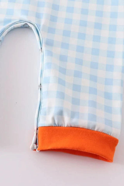 Blue Plaid Embroidery Boy Jumpsuit (6 - 24m) - Blue Plaid kids outfit