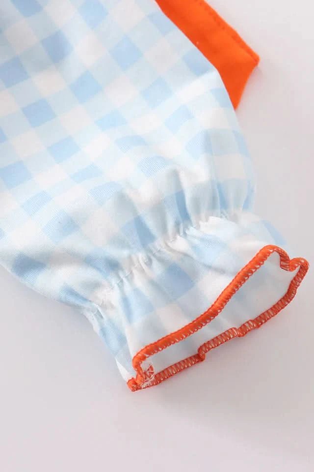 Blue Plaid Shoulder Bow Embroidery Girl Jumpsuit (NB - 18m) - Blue Plaid kids outfit