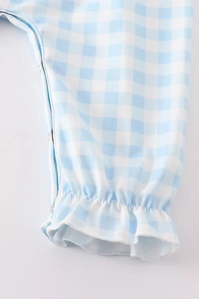Blue Plaid Shoulder Bow Embroidery Girl Jumpsuit (NB - 18m) - Blue Plaid kids outfit