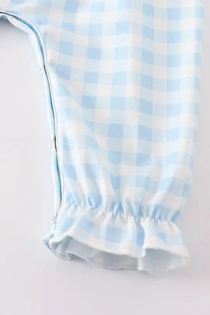 Blue Plaid Shoulder Bow Embroidery Girl Jumpsuit (NB - 18m) - Blue Plaid kids outfit