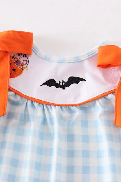 Blue Plaid Shoulder Bow Embroidery Girl Jumpsuit (NB - 18m) - Blue Plaid kids outfit