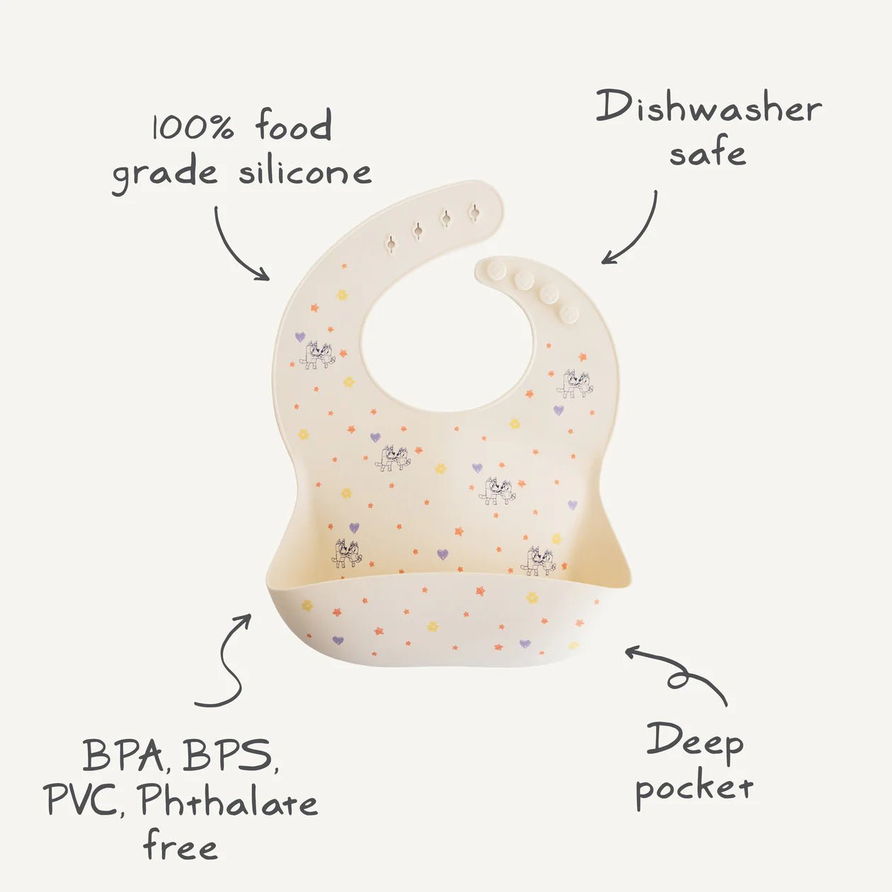 Bluey x Mushie Silicone Baby Bib - Bluey Ivory kids outfit