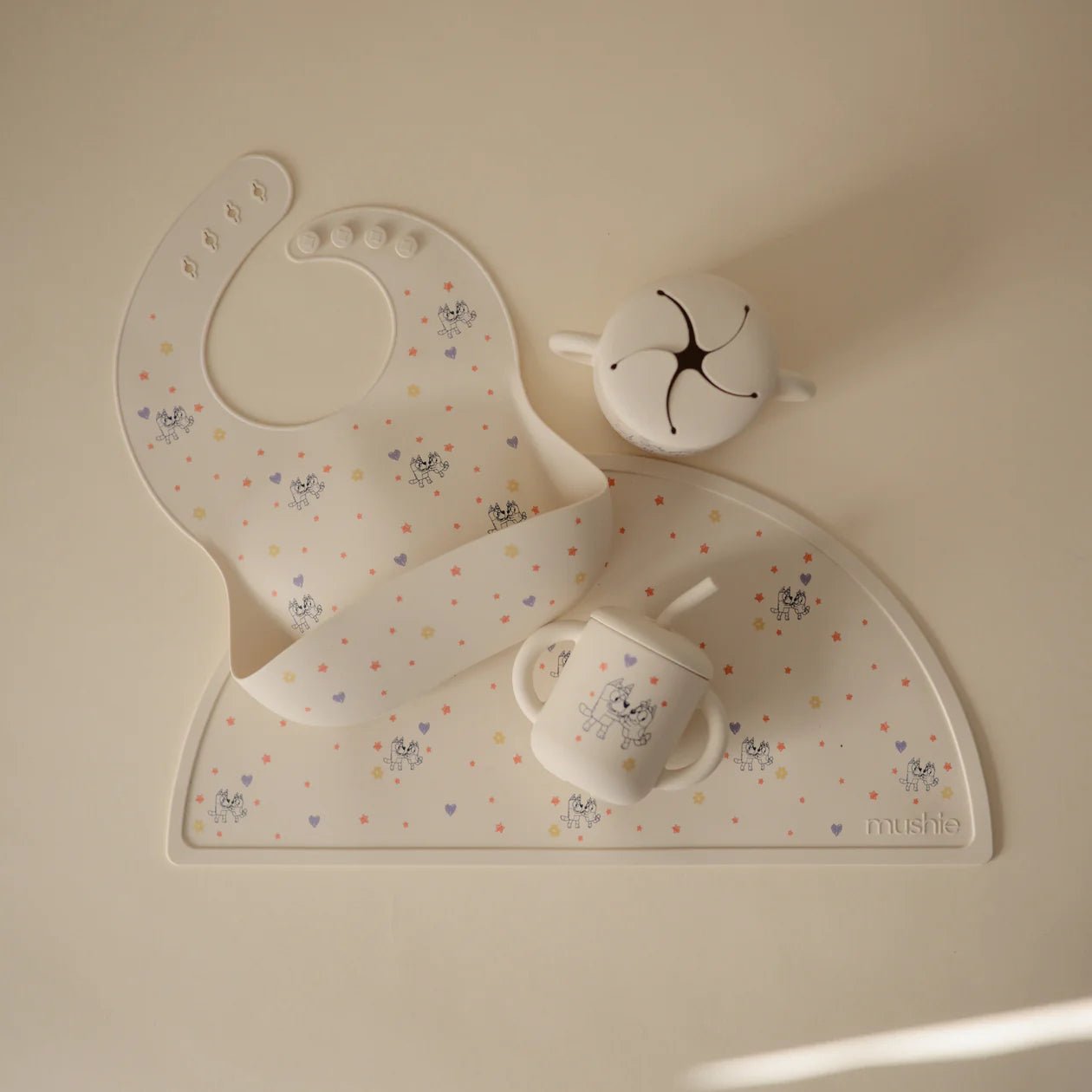 Bluey x Mushie Silicone Baby Bib - Bluey Ivory kids outfit
