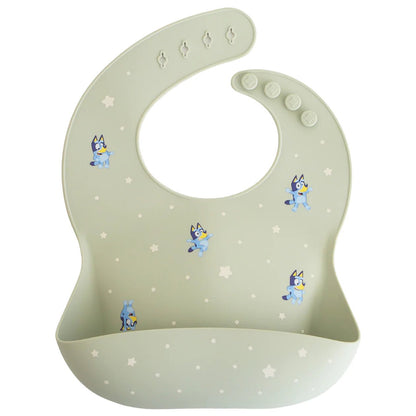 Bluey x Mushie Silicone Baby Bib - Bluey Sage kids outfit