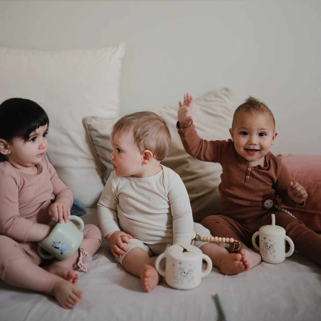Bluey x Mushie Snack Cup - Bluey Sage kids outfit