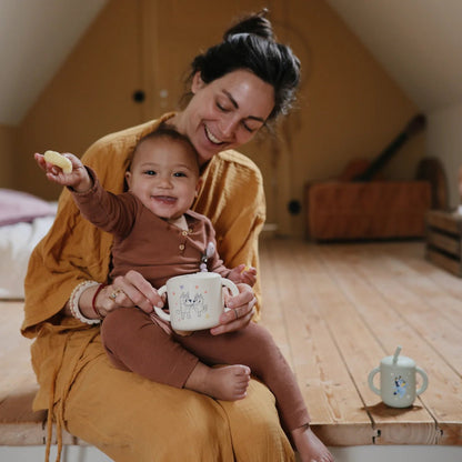 Bluey x Mushie Snack Cup - Bluey Sage kids outfit