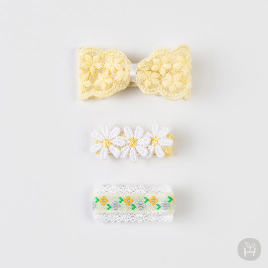 Baby Yellow Lace Daisy Hair Clip Set (3pk) - AT NOON STORE