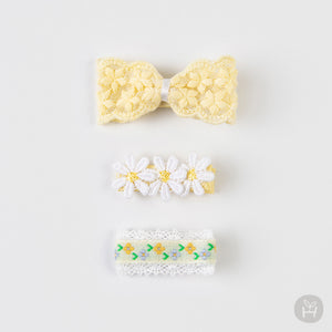 Baby Yellow Lace Daisy Hair Clip Set (3pk)