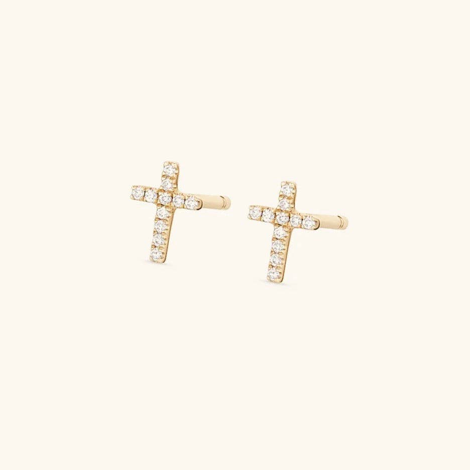 Crystal Cross Studs- Gold - AT NOON STORE