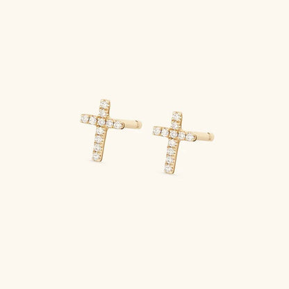 Crystal Cross Studs- Gold - AT NOON STORE