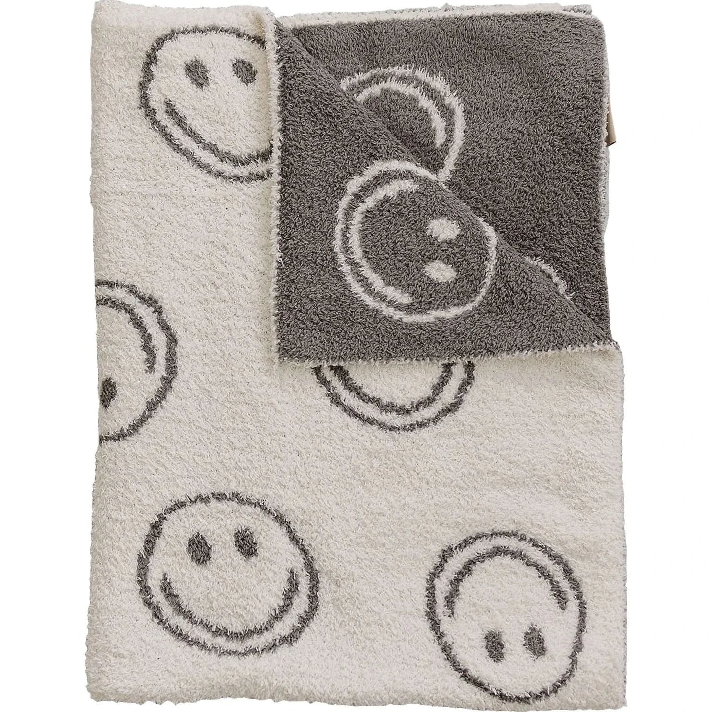 Charcoal Smiley Taupe Plush Blanket kids outfit