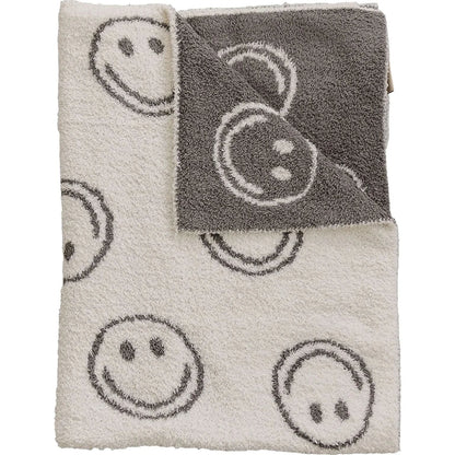 Charcoal Smiley Taupe Plush Blanket kids outfit