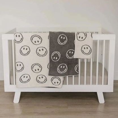 Charcoal Smiley Taupe Plush Blanket kids outfit