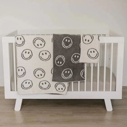 Charcoal Smiley Taupe Plush Blanket kids outfit