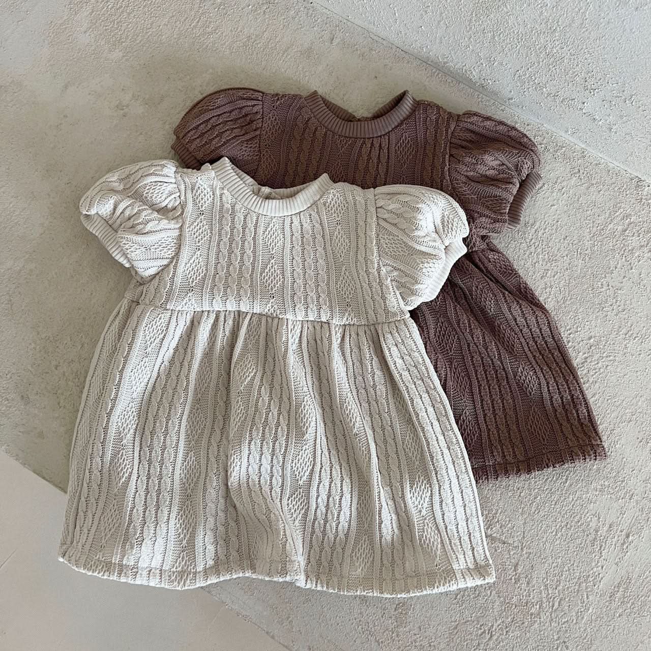 Girl Lala Cable Knit Sweater Puff Short Sleeve Dress (1 - 5y) - 2 Colors kids outfit