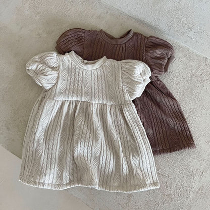 Girl Lala Cable Knit Sweater Puff Short Sleeve Dress (1 - 5y) - 2 Colors kids outfit