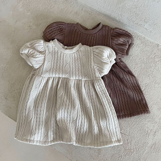 Girl Lala Cable Knit Sweater Puff Short Sleeve Dress (1 - 5y) - 2 Colors kids outfit