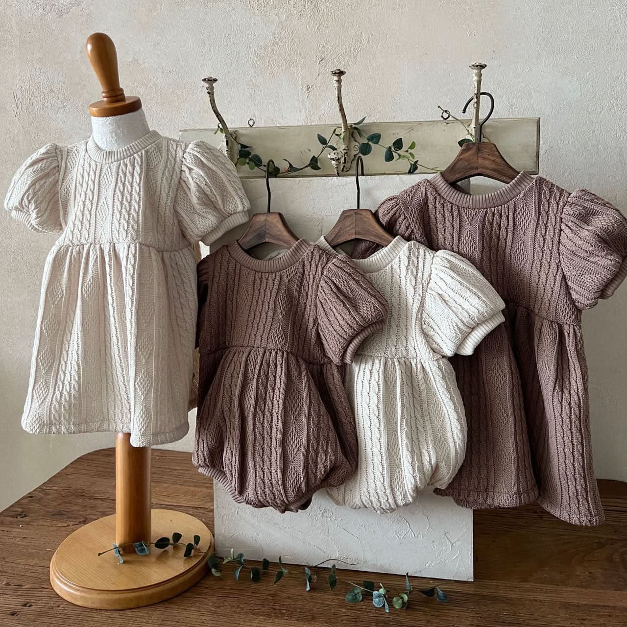 Girl Lala Cable Knit Sweater Puff Short Sleeve Dress (1 - 5y) - 2 Colors kids outfit