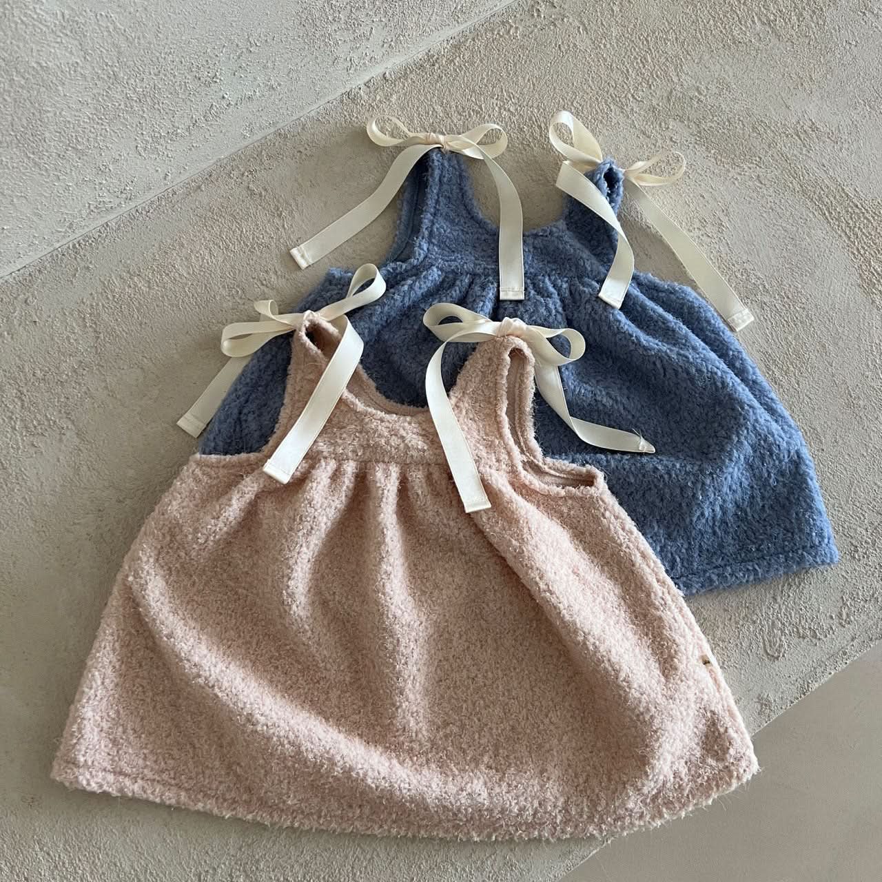 Girl Lala W24 Shoulder Bow Sherpa Dress (1 - 7y) - 2 Colors kids outfit