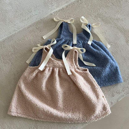 Girl Lala W24 Shoulder Bow Sherpa Dress (1 - 7y) - 2 Colors kids outfit