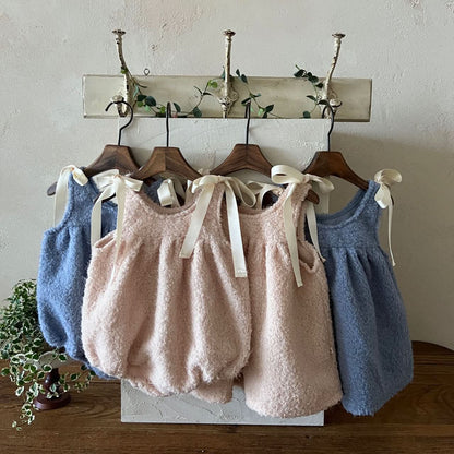 Girl Lala W24 Shoulder Bow Sherpa Dress (1 - 7y) - 2 Colors kids outfit