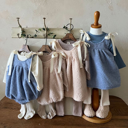 Girl Lala W24 Shoulder Bow Sherpa Dress (1 - 7y) - 2 Colors kids outfit