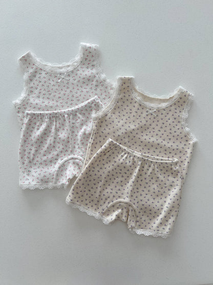 Girl SS25 Lace Trim Floral Sleeveless Top and Shorts Set (2 - 7y) - Pink Floral kids outfit