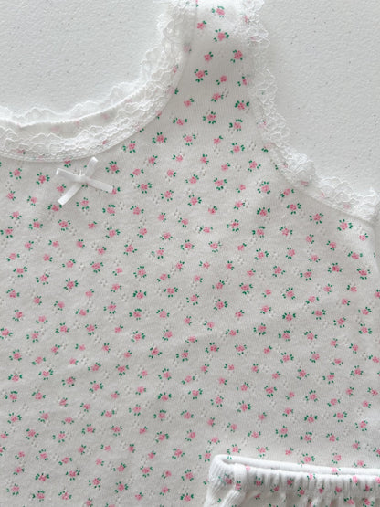 Girl SS25 Lace Trim Floral Sleeveless Top and Shorts Set (2 - 7y) - Pink Floral kids outfit