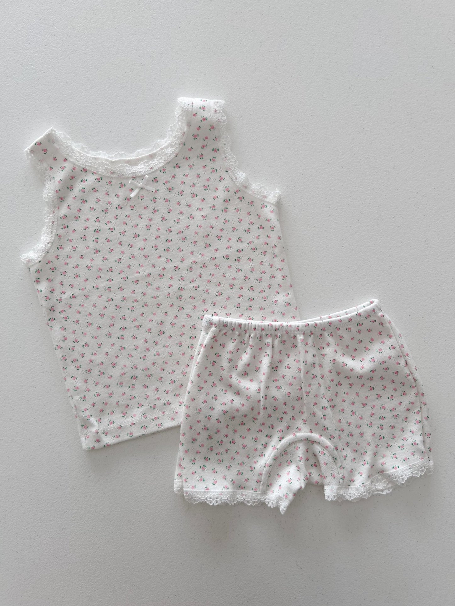 Girl SS25 Lace Trim Floral Sleeveless Top and Shorts Set (2 - 7y) - Pink Floral kids outfit