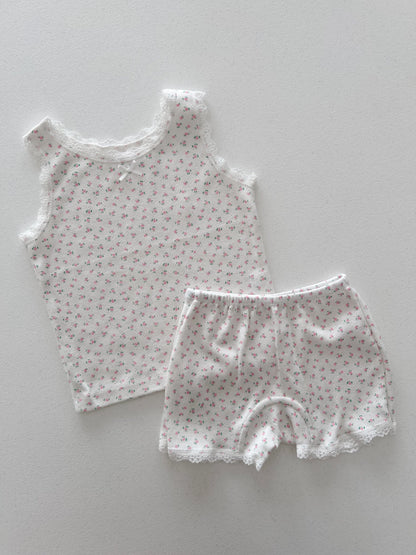 Girl SS25 Lace Trim Floral Sleeveless Top and Shorts Set (2 - 7y) - Pink Floral kids outfit