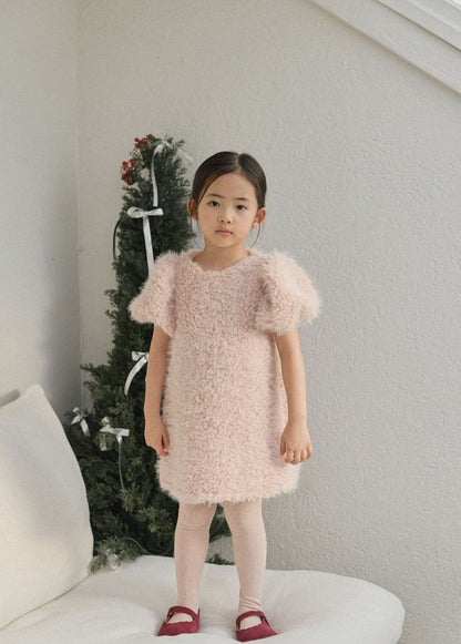 Girl W24 Bow Back Fur Short Puff Sleeve Dress (3 - 4y) - 2 Colors kids outfit