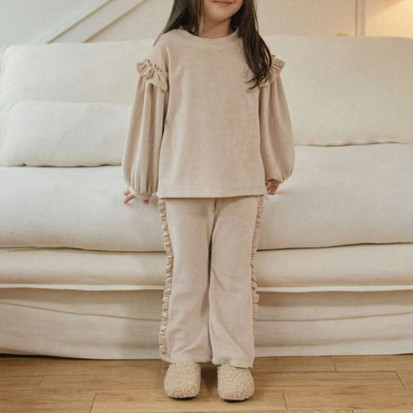 Girl W24 Soft Velour Frill Detail Top and Flare Pants Set (2 - 6y) - 2 Colors kids outfit