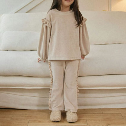 Girl W24 Soft Velour Frill Detail Top and Flare Pants Set (2 - 6y) - 2 Colors kids outfit